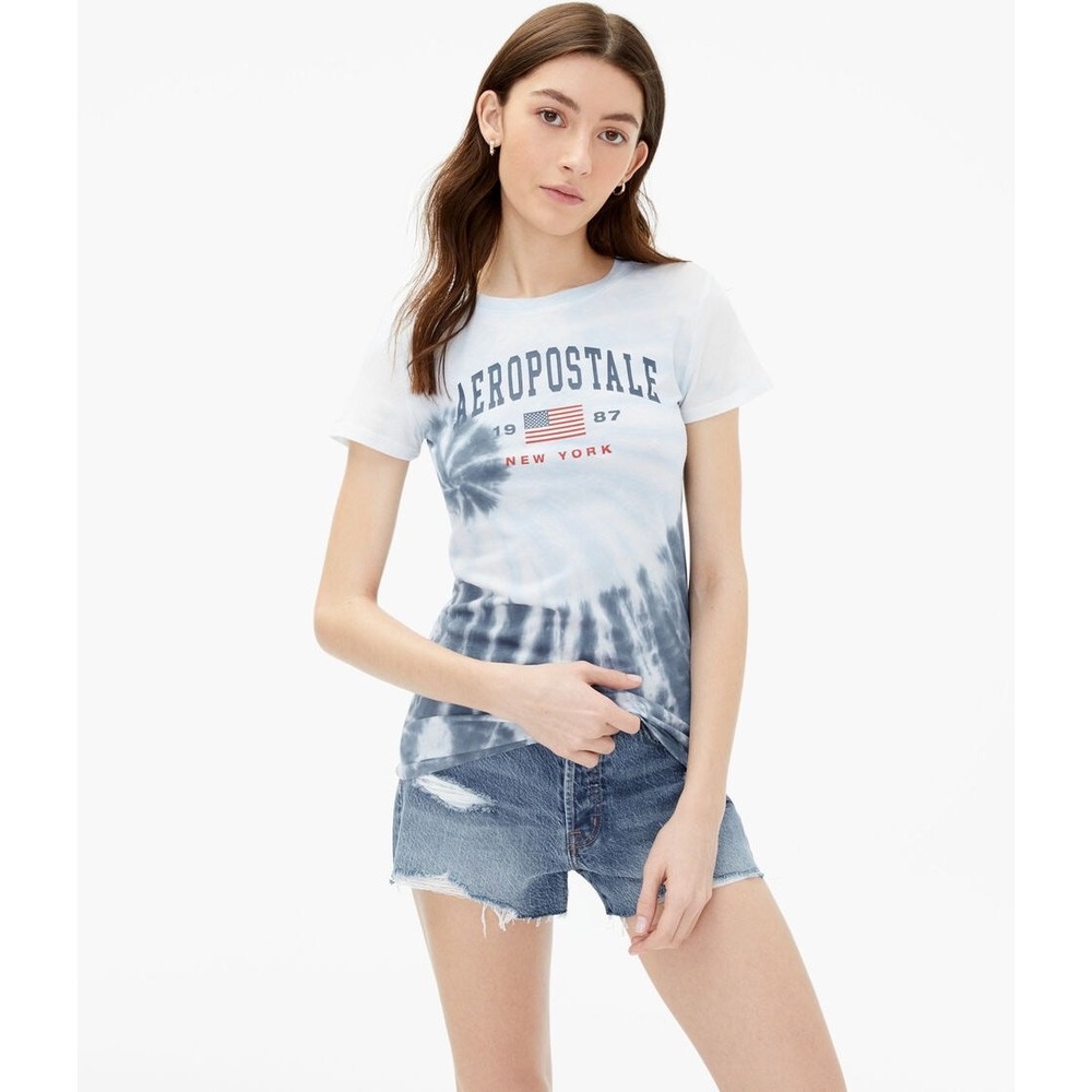 Aeropostale Classic Crew Blue Tie Dye Graphic T-Shirt New York 1987 XS NWT